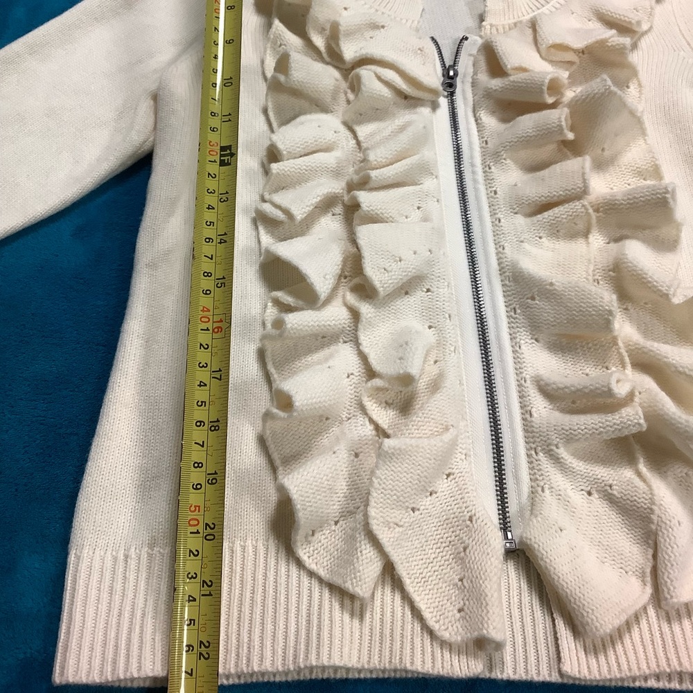 Juicy Couture Ivory Full-Zip Ruffled Cropped Sweater Cardigan - Picture 6 of 10